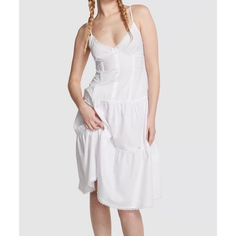 NWT Frankies Bikinis x PINK Indiana Poplin Midi Dress Small Sold Out White